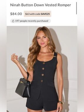 VICI Ninah Button Down Vested Romper, 
Sz Small , NWOT